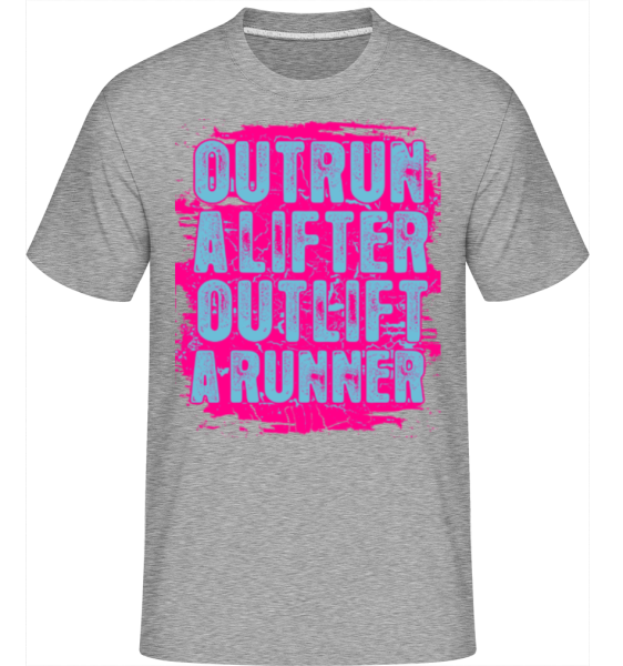 Outrun A Lifter Outlift A Runner -  Shirtinator tričko pre pánov - Melírovo šedá - Predné