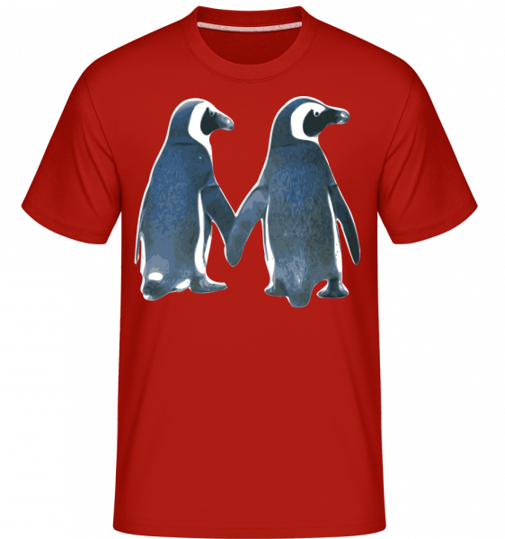 Penguin pár -  Shirtinator tričko pre pánov - Červená - Predné