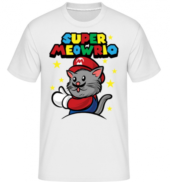 Super Meowrio -  Shirtinator tričko pre pánov - Biela - Predné