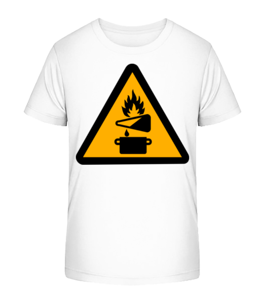 Pozor Nebezpečenstvo požiaru - Detské bio tričko Stanley Stella - Biela - Predné