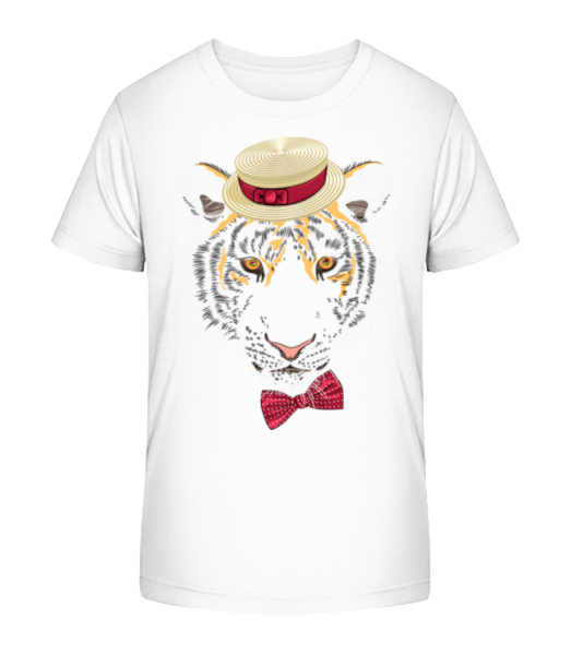Tiger s klobúkom - Detské bio tričko Stanley Stella - Biela - Predné