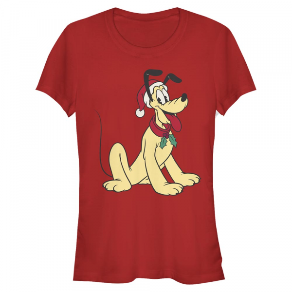 Disney Classics - Mickey Mouse - Pluto Hat - Vianoce - Dámske Tričko - Červená - Predné