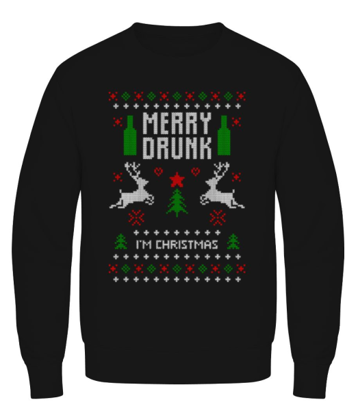 Merry Drunk I Am  Christmas - Pánska mikina - Čierna - Predné