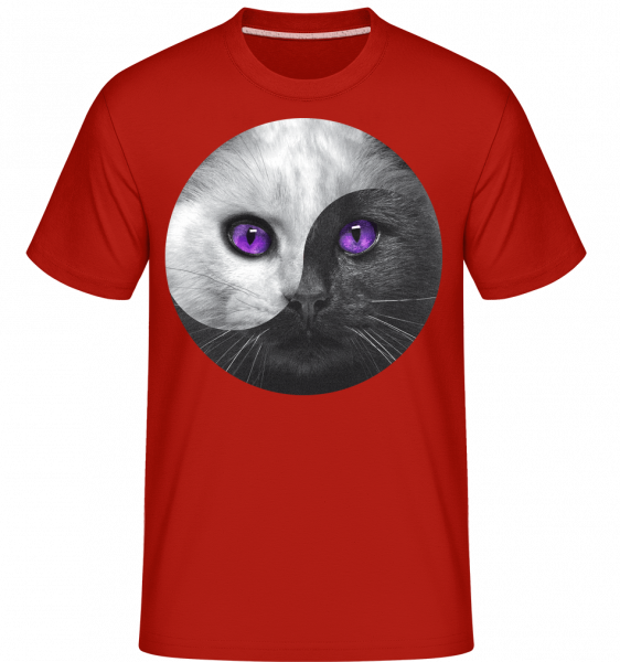 Jin a jang Cat -  Shirtinator tričko pre pánov - Červená - Predné