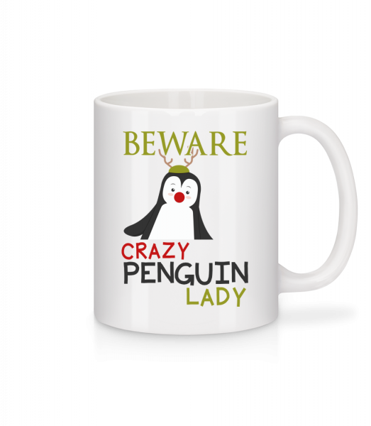 Pozor na Penguin Lady - Keramický hrnček - Biela - Predné