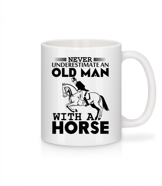 Starý muž s koňom - Keramický hrnček - Biela - Predné
