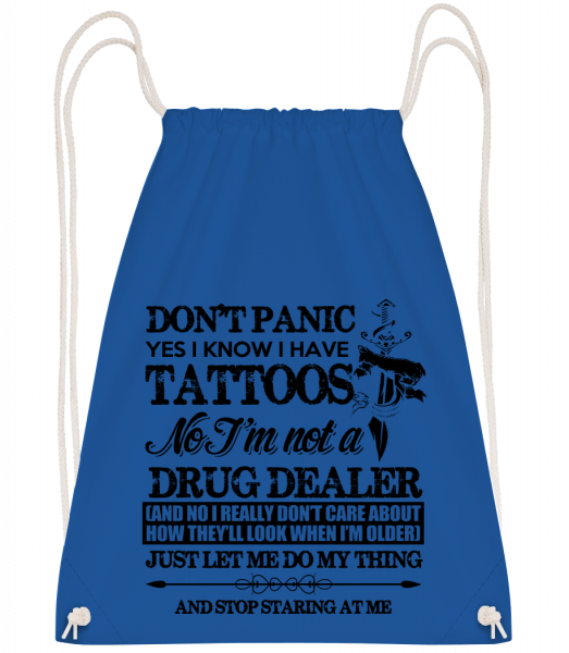 Tattoo Don't Panic - Drawstring batoh so šnúrkami - Kráľovská modrá - Predné