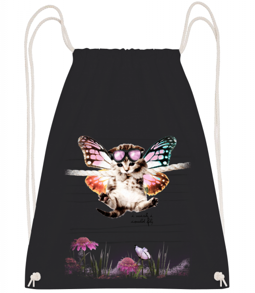 Butterfly Cat - Drawstring batoh so šnúrkami - Čierna1 - Predné