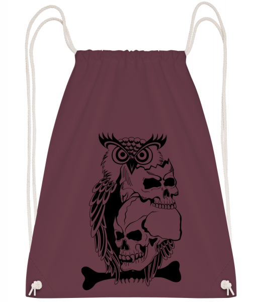 Owls Skulls Tattoo - Drawstring batoh so šnúrkami - Bordeaux - Predné