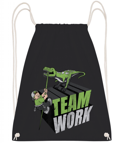 Dinosaur Teamwork - Drawstring batoh so šnúrkami - Čierna1 - Predné