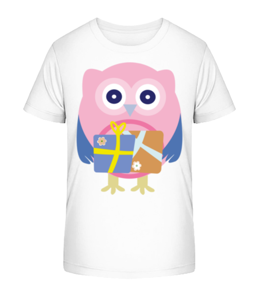 Cute Owl With Presents - Detské bio tričko Stanley Stella - Biela - Predné