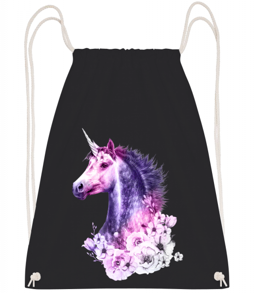 Flowers Unicorn - Drawstring batoh so šnúrkami - Čierna1 - Predné