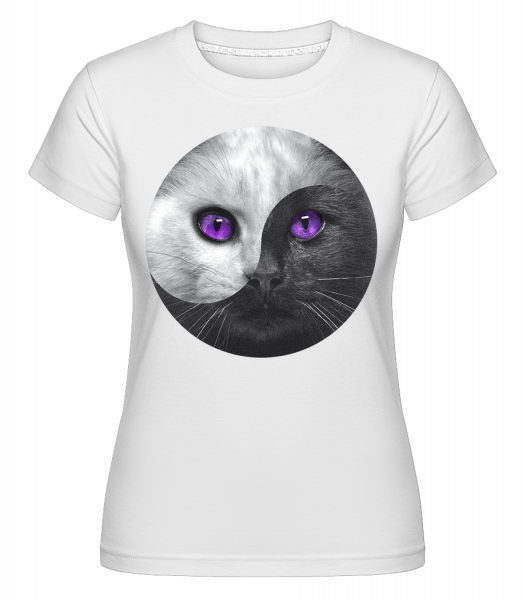 Jin a jang Cat -  Shirtinator tričko pre dámy - Biela - Predné